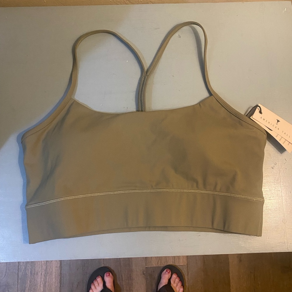 AMERICAN TALL RACERBACK TALL SPORTS BRA IN OLIVE NWT